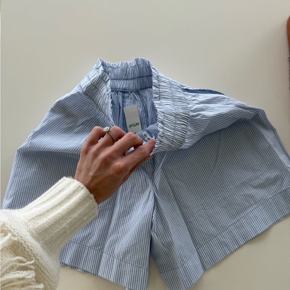 Aerie Light Blue Striped High Waist Shorts